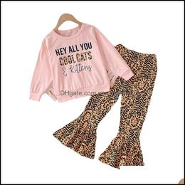 Clothing Sets Kids Girls Outfits Children Tassel Letter Topsandleopard Print Flared 2Pcs/Set Spring Autumn Mxhome Dha2K