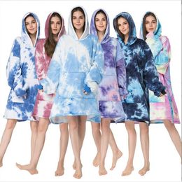 Women Fleece TV Hoodies Tie-dye Men Thick Pullover Winter Sweatshirt Giant Oversized Flannel Blanket With Sleeves Long Sleeve Home Wear Flannel Nightgown BC7974