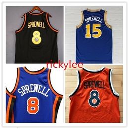 Nc01 basketball jersey college state Latrell 15 Sprewell NY 8 blue throwback jersey stitched embroidery custom white blue size S-5XL