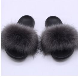 fox Fur Slippers Slides Shoes Grey Colour Furry Fuffly Slipper