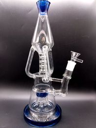 16 inch Blue Glass Water Bong Hookahs with Tree Arm Perc Double Filters Female 14mm Smoking Pipes