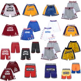 Mężczyźni Bryant Movie Koszykówka Niski Merion Spodenki Just Don Kieszonkowy Zipper Sport Laney Martin Spludnie Noszą wszystkie amerykańskie sznurek Elastyczne Multicolor Pant Leader