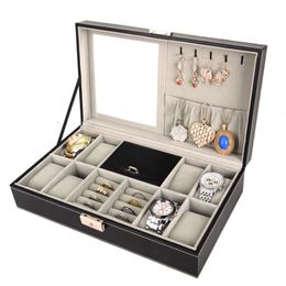 Watch Boxes & Cases Black Box Storage 8 Mens Jewellery Display Drawer Lockable Case Organiser & Slots Rings Tray With Lock