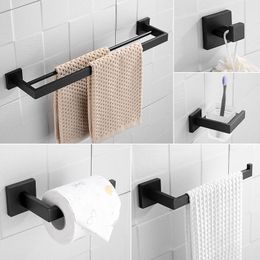 Bath Accessory Set High Quality 304 Stainless Steel Towel Bar Rack Wall Mounted Paper Holder Matte Black Toothbrush Bathroom AccessoriesBath