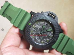Classic style Super Quality watches for men cal.2555 Automatic Movement 47mm Rotating Bezel carbon Fibre Case Auto Date Green Rubber Luminous Strap Men's Wristwatch