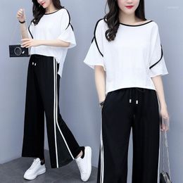 Women's Tracksuits Women Chiffon Pant Suits Casual Formal Elegant Ladies Pantsuits Summer Blouse Top Wide Leg Pants 2 Piece Set Plus Size XX