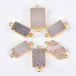 Pendant Necklaces Gold Colour Rectangle Natural Crystal Druzy Geode Connector Double Bails G0673Pendant