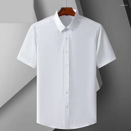 Men's Dress Shirts Summer Mens Short Sleeve White Oversized Button Up Shirt Stretch Ice Silk Men For Work Business ClothesMen's Vere22