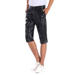 Men's Shorts Summer Leather Men Fashion Brand Boardshorts Male Casual Comfortable Plus Size Mens Elastic Outerwear Black ShortsMen's