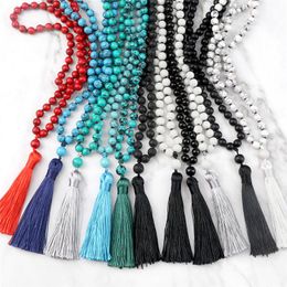 Pendant Necklaces Fashion 8mm Natural Stone Prayer Lava Stones Mala Beads Necklace With Tassel Charm Jewellery For Women Men Yoga Buddhist