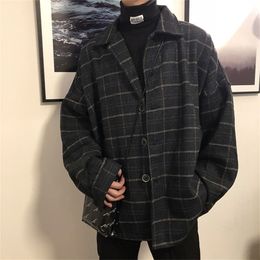 Simple Retro Check Jacket Boy Japanese Street Autumn And Winter Wild Plaid Jacket Thick Shirt 220816