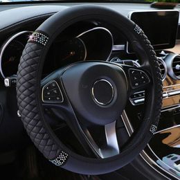 Steering Wheel Covers Car Cover Anti Slip Black Diamond PU Leather For 15''/38cm Auto Decoration Protector AccessoriesSteering