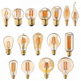 E27 LED Lamp Dimmable Filament Bulb E14 220V Gold 1W 3W 4W 6W 8W E12 E26 110V Edison Retro LED Light Bulbs 2200K G40 String Bulb H220428