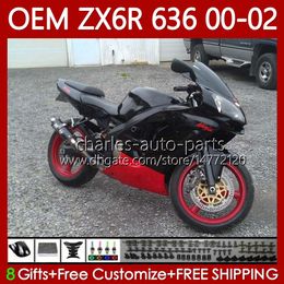 OEM Bodywork For KAWASAKI NINJA ZX-6R ZX-636 ZX-600 ZX 6R 600 CC 6 R 2000-2002 133No.180 ZX 636 600CC ZX636 ZX6R 00 01 02 ZX600 2000 2001 2002 Injection Fairing Black red