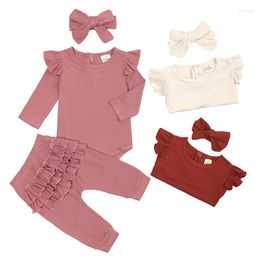 Clothing Sets 3Pcs Born Baby Girl Clothes Spring Autumn Cotton Romper Fashion Ruffled Jumpsuit Top Pants Headband Infants OutfitsClothing