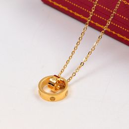 Luxury Necklace for Woman womens mens Designer CZ Jewelry 45cm LOVE Dual Circle Pendant Rose Gold Color Vintage Collar Costume cartttier wedding Jewelry with box