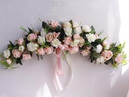 -Flores decorativas coronas de flores florecientes coronas de rosa lintel encaje primavera planta de flores artificiales puerta de decoración colgante restaurante w