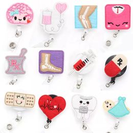 Wholesale Key Ring Red Heart ECG Retractable Felt ID Card Holder Medical Nurse Name Badge Reel