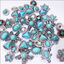 Arts And Crafts Sier Colour Turquoise Paved Alloy Components 18Mm Snap Button Charms Beads Jewellery Making Diy Necklace Ear Sports2010 Dhu7H