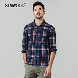 2020 Autumn New Vintage Denim Shirts Men Plaid Vintage Indigo Washed Plus Size High Quaity 100 Cotton Shirt LJ200925