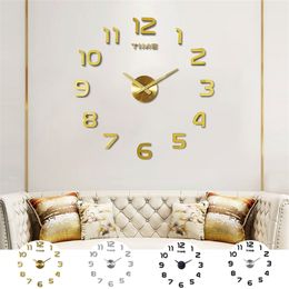 DIY 12v Digital Large Wall Clock Home Decoration Mirror Wall Clock Sticker Vinyl Modern Design Clock on The Wall for Living Room 201202