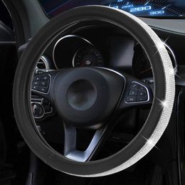 Steering Wheel Covers Shiny Rhinestones Cover Auto Gear For 37 To 38CM Car Crystal PU Leather Anti-slipSteering