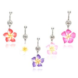 Fashion Stainless Steel Navel Piercing Colour Flower Pendant Belly Button Rings Body Jewellery