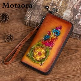 Wallets Head Layer Cowhide Women Wallet Hand Painted Embossed Purse For Genuine Leather Luxury Clutch Retro ID Card HolderWallets