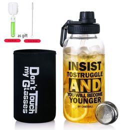 1000ml 700ml 600ml Glass Water Bottle Sports Outdoor Big Capacity Water Bottle Straw Stainless Steel Tea Filter Bottle Sleeve 220418