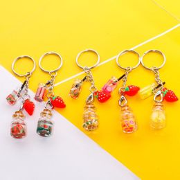 mini jewelry bags UK - Keychains Creative Mini Fruit Juice Key Chains For Women Summer Funny Drinks Keychain Friend Jewelry Bags Car Purse KeyringKeychains