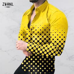 Mens Shirt Long Sleeve Tees Tops Gradient Color Yellow Polka Dot Print Single For Men Clothing S3XL 220813