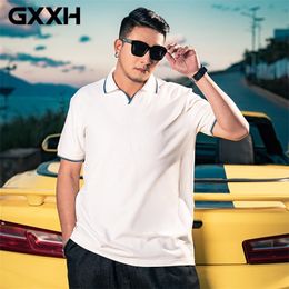 GXXH Large Size Handsome Men's Polo Shirt Summer Contrast Collar White Plus Oversized XXL-4XL 5XL 6XL 7XL Tops Male 220504