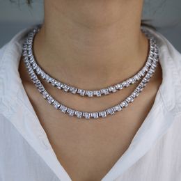 Iced out silver baguette cz tennis chain necklace for women high quality hip hop ice 5A cubic zirconia choker Jewellery in stock
