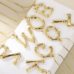 Pendant Necklaces Big Gold Metal Bamboo 26 Letter For Women Initial Alphabet Necklace Fashion Link Chain Jewelry GiftsPendant