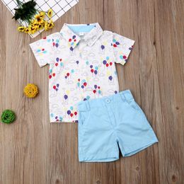 Clothing Sets Baby Summer Toddler Boy Formal Suit Flower Dress Shirt+Shorts Bottoms Outfits Balls Print 2Pcs Clothes 1-6Y