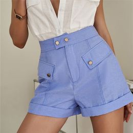 BerryGo Elegant wide-legged straight shorts women Spring Fashion solid loose shorts High waist pocket soft short bottoms 220419