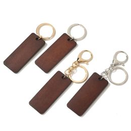 Creative Wooden Keychain Round Rectangle Shape Wood Blank Key Chains DIY Key Rings Gifts