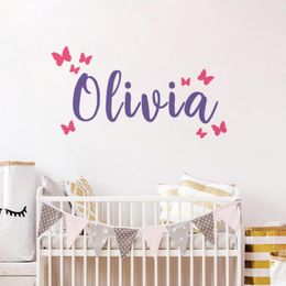 Wall Stickers Girls Room Decor Flying Butterflies With Name Sticker Personalised Decal Nursery Mural AZ404Wall StickersWall