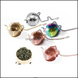 Coffee Tea Tools Drinkware Kitchen Dining Bar Home Garden Metal Strainer Teapot Shape Loose Teas Infuser Stainless Steel Leaf Drinking Ma