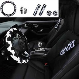 7 PCS Universal Knitted Fabric 3738CM Car Steering Wheel Cover Seat Belt Shoulder Handbrake Gear Handle Coaster Wrap Protector J220808