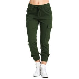 Women Solid Cargo Pants Multicolor Stretch Casual Lacing Drawstring High Waist Bottoms Trousers Fitness Tracksuit High Hop Pant A24