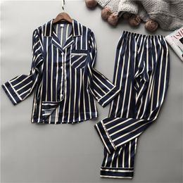 Lisacmvpnel Fashion Women Vertical Stripe Rayon Pyjama Set Loose Leisure Spring Pyjamas 220329