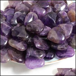 Stone Loose Beads Jewellery Natural Crystal Ornaments Carved 20X6Mm Heart Amethyst Chakra Reiki Healing Quartz Mineral Tumbled Gem Dhnp9