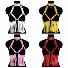 Bustiers & Corsets Bondage Body Harness Learther Tassel Crop Tops Cage Bra Pastel Goth Sexy Lingerie Fetish Belt RaveBustiers