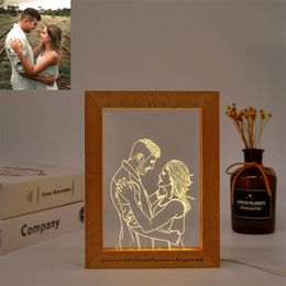 Dropship Customized 3D Print Wood Frame Night Custom Text &Po DIY Desk Lamp Christmas Gift Holiday Light USB Power 220623