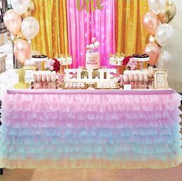 sweet table decorations UK - Tutu Tulle Table Skirt Multi Layers Lace Tablecloth Baby Shower Decorations Sweet Table Decoration Halloween Christmas Tableware 220719