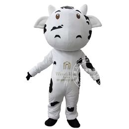 Mascot doll costume White and Black Milk Cow Mascot Costume Bull Calf Ox Mascot Milk Fancy Dress Costumes Adult Walking Cartoon Appear Cute