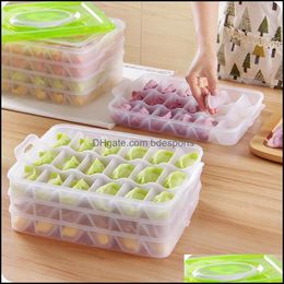 Storage Boxes Bins Home Organisation Housekee Garden 4 Layers 24 Grids Portable Dumpling Box Refrigerator Food Fresh Kee Container Holder