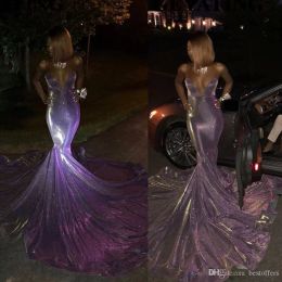 -2022 Glitter Long Sirène Black Girl Girl Robes De Bal Sweetheart Court De Train Purple Sequin Africain Soirée African Robe Formelle Bes121