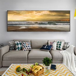 Abstract Seascape Oil Painting Posters and Prints Wall Art Canvas Painting Wave and Beach Picture for Living Room Decor No Frame